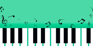 绿色小清新钢琴音乐音符边框展板背景